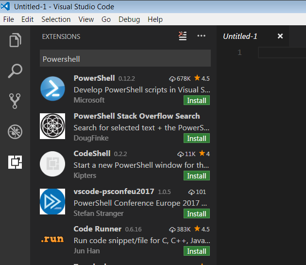 Select and install PowerShell Extension