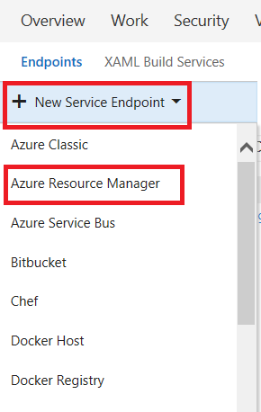Select azure resource manager from list of endpoints
