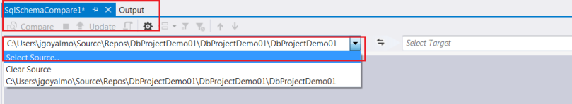 Select source from schema compare window
