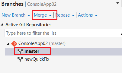 select merge after checking out master branch