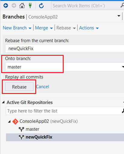 Select master branch in Onto branch options